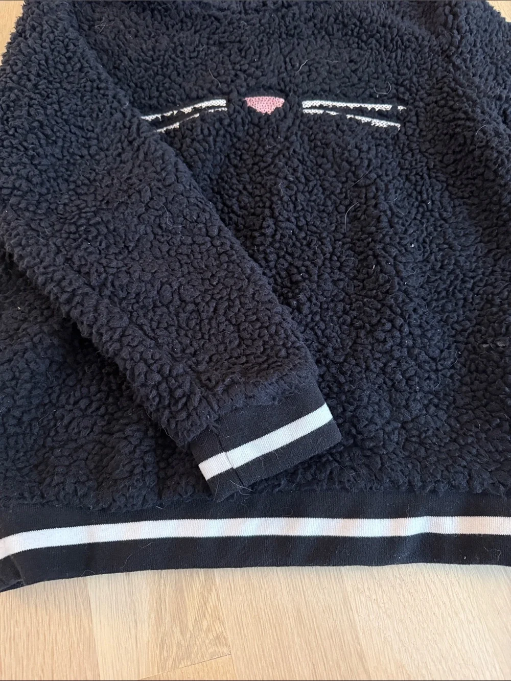 Arizona Jean Company Black Sherpa Hoodie with Cat Face and Pom Ears
